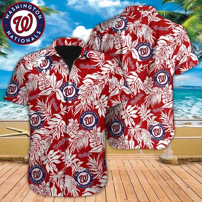 HOT Washington Nationals Hawaiian Shirt Tropical Leaves Aloha Shirt Outfit Beach • $11.99