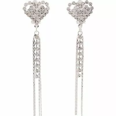 Fake Clip On Earrings Heart Crystal Silver Non-Piercing Zircon Unisex Clip-On UK • £3.49