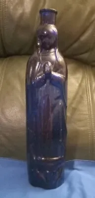 VINTAGE HAND BLOWN Madonna Virgin Mary Holy Water Cobalt Blue Glass Bottle • $50