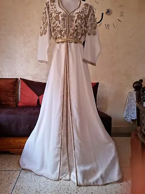 Moroccan Caftan Takchita Kaftan Dress Farasha Dubai Chiffon Ivory Handmade.  • $62.23