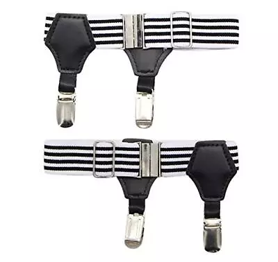 1 Pair Adjustable Men's Sock Garters Belts Grips Black And White Stripes • $22.26