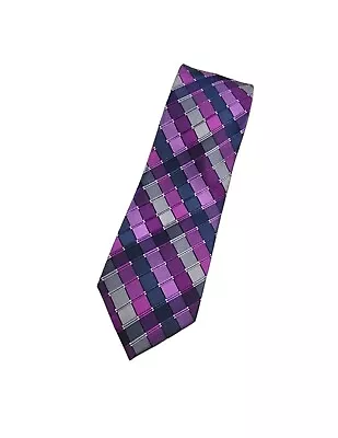 $40 Van Heusen 100% Silk Mens Neck Tie Colorful Geometric Purple Gray Blue • $11.97