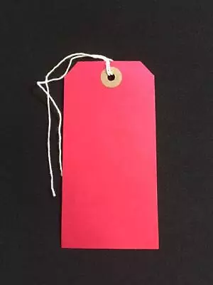 Red Strung Tie On Tags String Luggage Labels Wedding Craft Gift 120mm X 60mm • £185