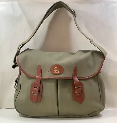 Khaki Canvas & Tan Leather Large Hunting Style Cross Body Shoulder Bag  • £35.99