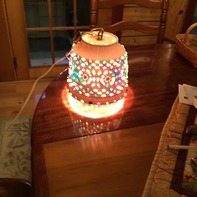 Lawnware HANGING Lamp Hippie Boho  Beaded. 1960s-70s.   13” Around  7.5” T • $55