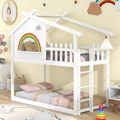 Double Wooden Bunk Beds Kids Bed 3ft Single Solid Pine Wood Bed Frame White • £229.99