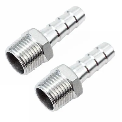2x Stainless Steel 1/4  Hose Barb To 3/8  Male NPT Home Fitting Water Fuel N954 • $9.30