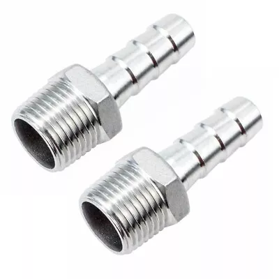 2x Stainless Steel 3/8  Hose Barb To 1/8  Male NPT Home Fitting Water Fuel N950 • $9.30