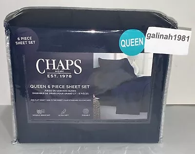 CHAPS By Ralph Lauren 6pc Queen Sheet Set (Sheets & 4 Pillowcases) Navy Blue NIP • $44.99