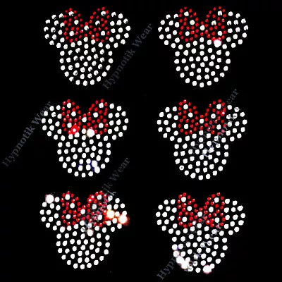 Rhinestone Transfer 6pcs Minnie Mouse Bow Size 2  X 1.75  Red Or Pink Bow Hotfix • $12.99