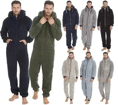 Mens 1Onesie Thick Snuggle Warm Fleece Hooded Zip All In One Winter Jumpsuit • $39.99