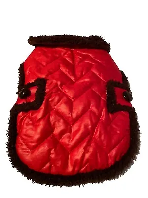 Dog Coat Vest XS Parka Red Jacket Faux Brown Fur Trim New Tea Cup Poodle • $10.98