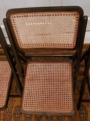 A Set Of 4 Vintage Cane And Wood Folding Chairs In Great Condition. • £1285.61