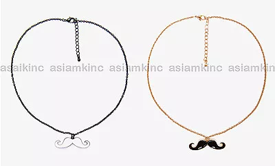 FOREVER 21 Women Lacquered Mustache Necklace BLACK GODL /BLACK WHITE BNIB* • $2.80