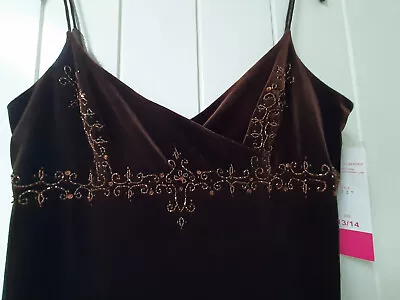Dave & Johnny Laura Ryner 14 Choc Brown Velvet Embellished Prom Evening Dress • £32