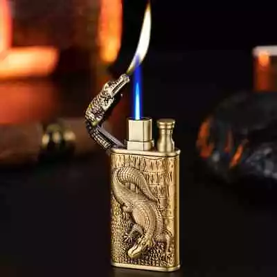 3D Relief Dragon Crocodile Double Fire Lighter Metal Windproof Smoking Mens Gift • $12.58