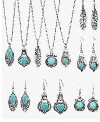 Turquoise Necklace And Earring Set Blue Turquoise For Women Free Shipping Lot 5 • $15.95