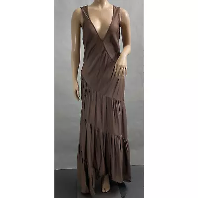 HANDWRITTEN Dress Women S Brown Satin Silky Maxi Tiered Slip Prairie Y2K 90s • $39.99