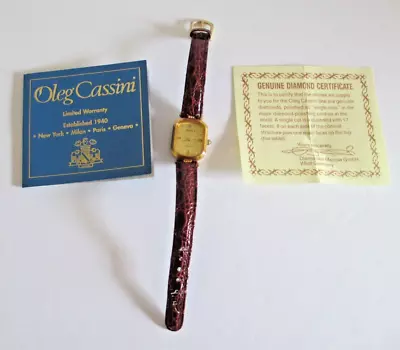 VTG. OLEG CASSINI ~ Women's Watch  (square)~ COA ~ Genuine Diamond • $55