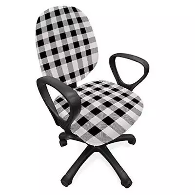 Plaid Office Chair Slipcover Monochrome Medium Size - 2 Piece Black Grey • $46.57