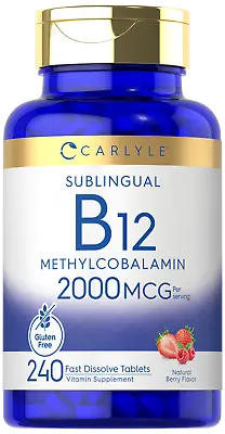 B12 Vitamin 2000mcg | 240 Dissolvable Tablets | Strawberry Flavor | By Carlyle • $11.99