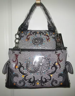 Gray/black Wagon Wheel & Horse Shoe Shoulder Bag & Wallet Set - Conceal Carry • $38.21