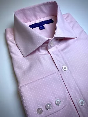 DESIGNER Mens Polka Dot Dress Shirt Pale Pink. Size S. 15.5 /34.5  Cotton. • $29.99