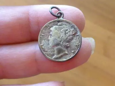 VINTAGE 1937 90% Silver MERCURY Dime Pendant Necklace CHARM • $19.99