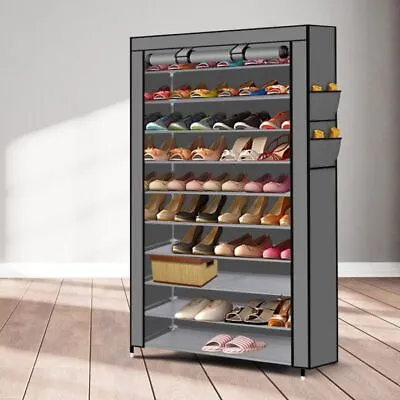 $56.95 • Buy 10 Tier Stackable Shoe Rack Shoes Stand Storage Footwear Cabinet Organiser Grey