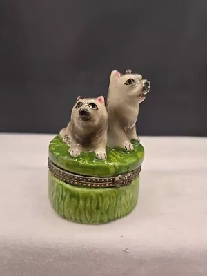 Vintage Puppy Dog Trinket Box 2 Husky Pups On Green 2  Trinket Jar  • $3.50