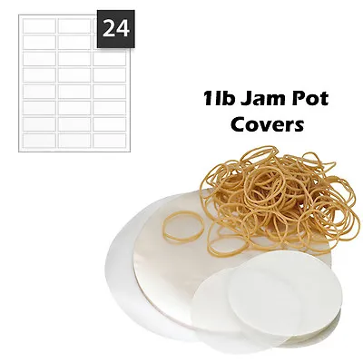 £3.13 • Buy Jam Pot Jar 1lb Covers Set Preservers 96 Piece Transparent Waxed Labels Circles
