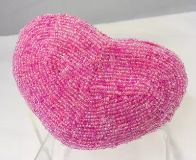 Vintage Pink Beaded Heart Shaped Purse Coin Bag Zipper Closure Made In China • $14.49