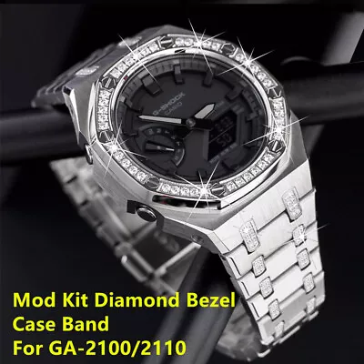 Bling Diamond Stainless Steel Bezel Mod Kit Case Band For G-SHOCK GA-2100 GA2110 • $119.99