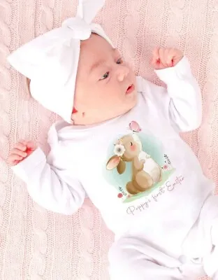 My First Easter Bunny With Pink Text Babygrow Vest New Baby Outfit Cute  • £8.99