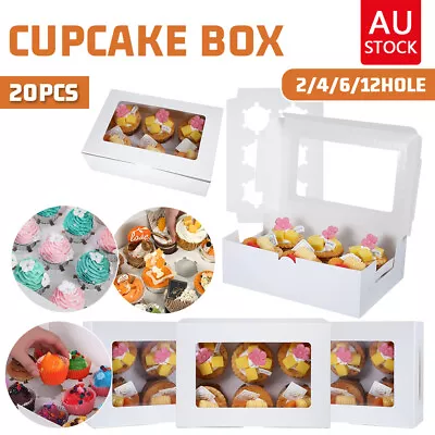 20pcs Cupcake Boxes 2/4/6/12 Holes Window Face Boxes Cake Board Favor Party Box • $25.59