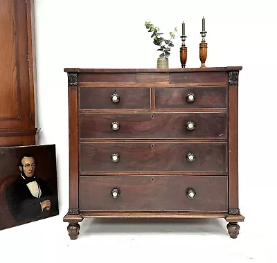 ANTIQUE MAHOGANY INLAID LARGE CHEST OF 7 DRAWERS C1880 VICTORIAN EDWARDIAN • £295