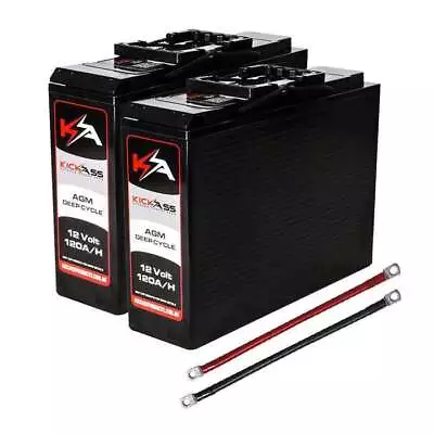 KickAss 12V 120Ah Slimline Deep Cycle AGM Battery Twin Pack With Linking Cables • $479.95