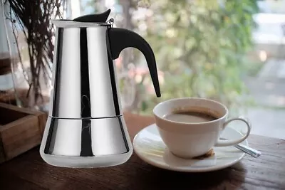 Stainless Steel Espresso Maker Stove Top Coffee Percolator Moka Pot 4 Cups • $14.95