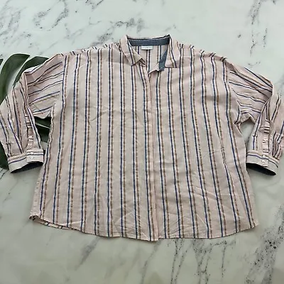 J Jill Oversize Button Up Top Plus Size 2x Pink Blue Metallic Stripe Long Sleeve • $22.39
