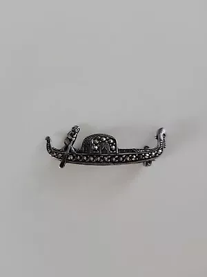 Vintage 800 Silver & Marcasite Venetian Gondola Pin Brooch • $24.99