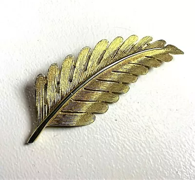 Vintage Signed Monet Large Feather Leaf Gold Tone Brooch Pin 2.5  X 1  • $3.52
