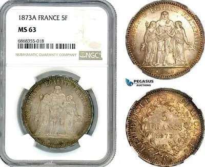 AJ159 France Third Republic 5 Francs 1873 A Paris Mint Silver NGC MS63 • $189