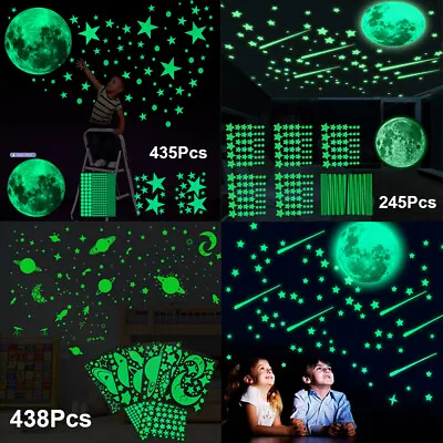 3D Glow In The Dark Luminous Stars Moon Wall Stickers Space Kid Ceiling Decor US • $8.81