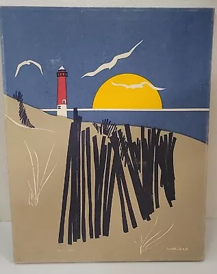 Vintage Print Marushka Lighthouse Beach Mid Century MCM 16 X 20  As/Is • $149.99