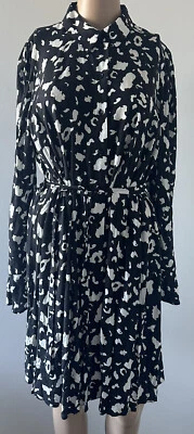 $22 • Buy ASOS Long Sleeve Midi Length Button Down Dress Black W/ White Pattern SZ 12 14