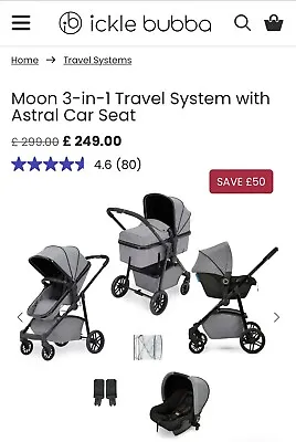 3 IN 1 TRAVEL SYSTEM WITH CAR SEAT Buggy Pram For Babies 0+ Accessories Inc. • £110