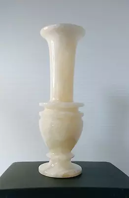 Bud Vase Alabaster Vintage Marble Stone Hand Carved Made White Cream Heavy • $24