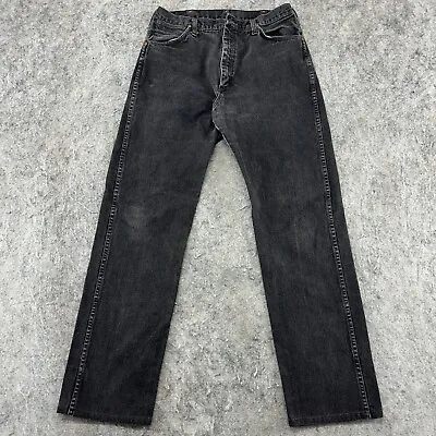 VINTAGE Wrangler 13MWZ Jeans Mens 32x33 Blacl Light Wash Cowboy Cut Straight Leg • $7.48