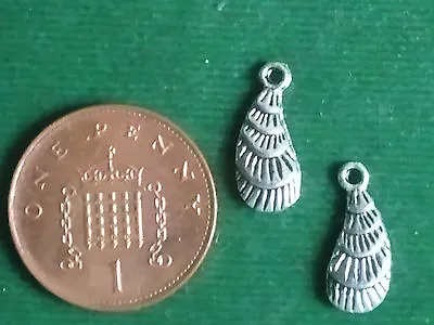 10 Shell Charms - Antique Silver - Double Sided - Sea Nautical Beach • £2.85