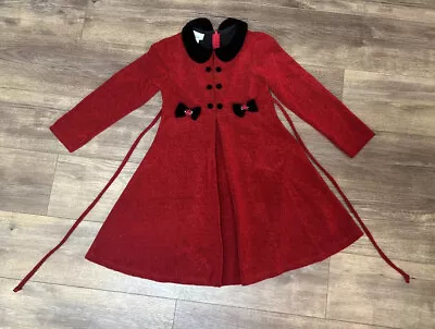 £26.03 • Buy VNTG Bonnie Jean Girls Sz 10 Red Dress Black Velvet Collar / Trim Holliday